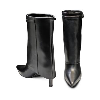 VARIO Hakiki Deri Sivri Burunlu Paçalı Fermuarsız Bot 400 VITELLO NERO (SİYAH)