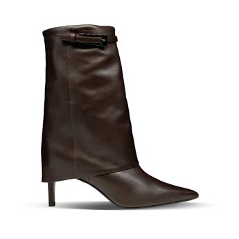 VARIO Hakiki Deri Sivri Burunlu Paçalı Fermuarsız Bot 084 VITELLO MORO(KAHVE)