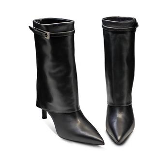 VARIO Hakiki Deri Sivri Burunlu Paçalı Fermuarsız Bot 400 VITELLO NERO (SİYAH)