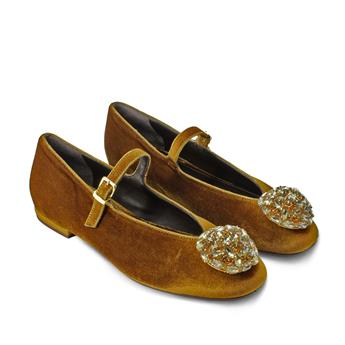 VARIO Kadife Kristal Taşlı Babet Z597 VELLUTE BRONZO (Kadife Bronz)