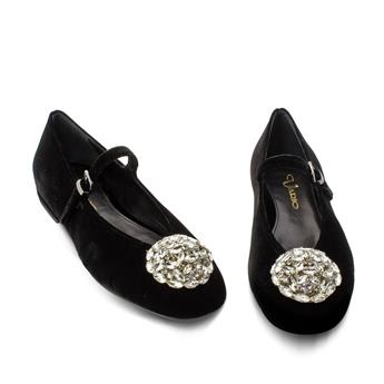 VARIO Kadife Kristal Taşlı Babet 244 VELLUTO NERO (Kadife Siyah)