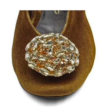 VARIO Kadife Kristal Taşlı Babet Z597 VELLUTE BRONZO (Kadife Bronz)