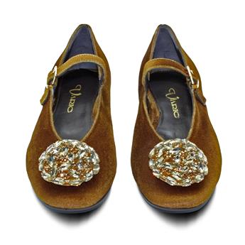 VARIO Kadife Kristal Taşlı Babet Z597 VELLUTE BRONZO (Kadife Bronz)