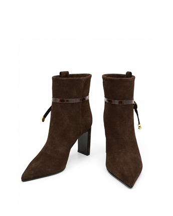 VARIO Hakiki Deri Sivri Burunlu Kadın Bot 381 KAHVE SÜET(Brown Suede)