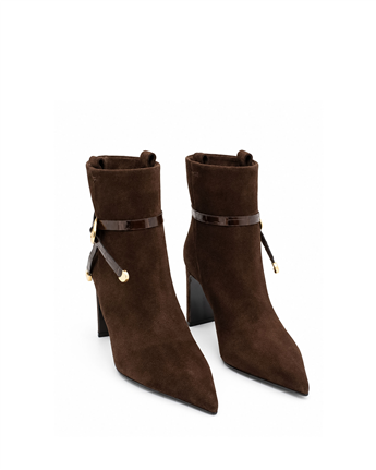 VARIO Hakiki Deri Sivri Burunlu Kadın Bot 381 KAHVE SÜET(Brown Suede)