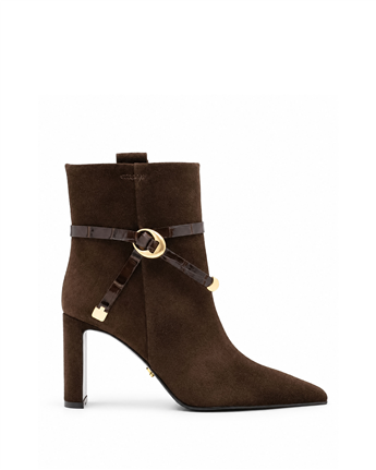 VARIO28582VARIO Hakiki Deri Sivri Burunlu Kadın Bot 381 KAHVE SÜET(Brown Suede)
