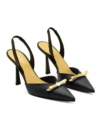 VARIO Sivri Burun Slingback Stiletto Kadın Topuklu Ayakkabı 040 NERO (Siyah)