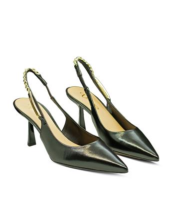 VARIO Hakiki Parlak Deri Slingback Topuklu Ayakkabı Z482 VERLUX NERO (Parlak Siyah)