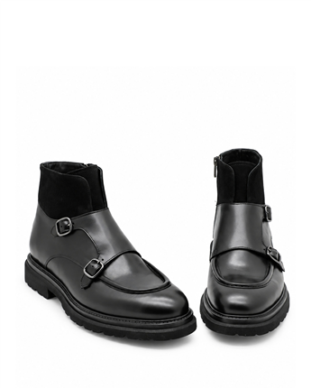 VARIO Hakiki Deri Fermuarlı Erkek Bot 053 SIYAH (Black)