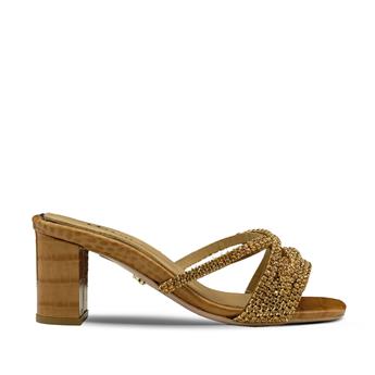 VARIO Hakiki Deri Baskı Kroko Taşlı Terlik Z148 TABA BASKI KROKO (Tan Leather Crocodile Print)