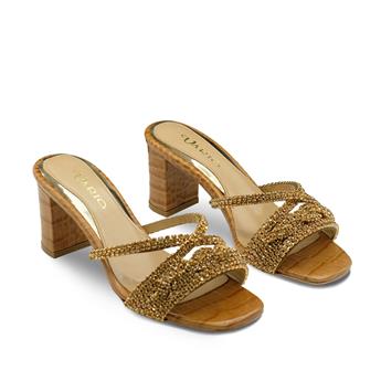 VARIO Hakiki Deri Baskı Kroko Taşlı Terlik Z148 TABA BASKI KROKO (Tan Leather Crocodile Print)