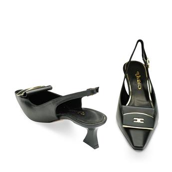 VARIO Hakiki Deri Tokalı Kısa Topuklu Ayakkabı 053 SIYAH (Black)