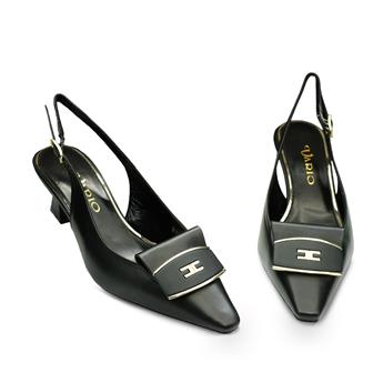 VARIO Hakiki Deri Tokalı Kısa Topuklu Ayakkabı 053 SIYAH (Black)