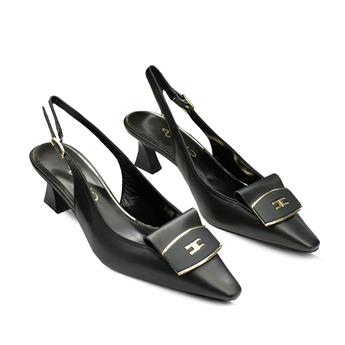 VARIO Hakiki Deri Tokalı Kısa Topuklu Ayakkabı 053 SIYAH (Black)