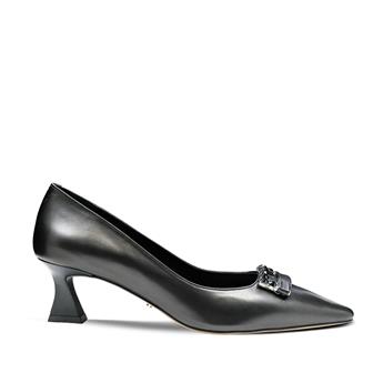 VARIO Hakiki Deri Tokalı Kısa Topuklu Ayakkabı 053 SIYAH (Black)