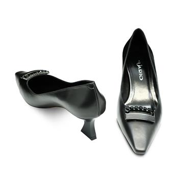 VARIO Hakiki Deri Tokalı Kısa Topuklu Ayakkabı 053 SIYAH (Black)