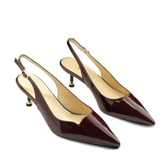 VARIO Hakiki Rugan Deri Kısa Topuklu Ayakkabı S25 BORDO RUGAN (Burgundy Patent Leather)