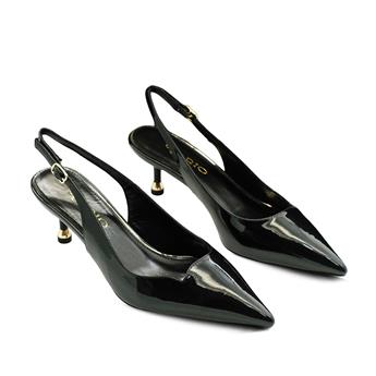 VARIO Hakiki Rugan Deri Kısa Topuklu Ayakkabı 366 SIYAH RUGAN (Black Patent Leather)