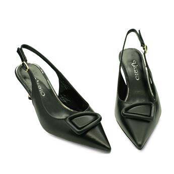VARIO Hakiki Deri Kısa Topuklu Tokalı Ayakkabı 053 SIYAH (Black)