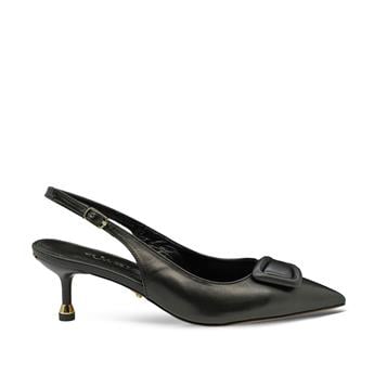 VARIO Hakiki Deri Kısa Topuklu Tokalı Ayakkabı 053 SIYAH (Black)