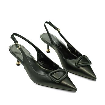 VARIO Hakiki Deri Kısa Topuklu Tokalı Ayakkabı 053 SIYAH (Black)