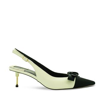 VARIO Hakiki deri sivri burunlu alçak topuklu ayakkabı 0315 BEJ-SIYAH (Beige-Black)