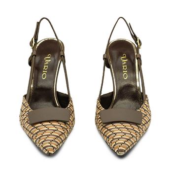 VARIO Hakiki Deri Slingback Topuklu Ayakkabı Z636 HASIR KAHVE 122 (Woven Coffee)