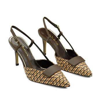 VARIO Hakiki Deri Slingback Topuklu Ayakkabı Z636 HASIR KAHVE 122 (Woven Coffee)
