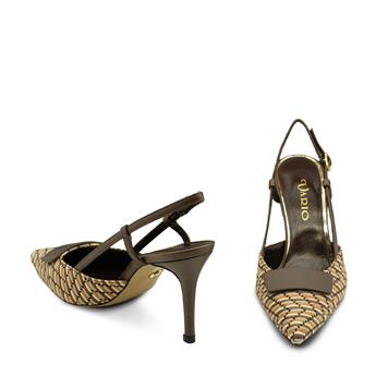 VARIO Hakiki Deri Slingback Topuklu Ayakkabı Z636 HASIR KAHVE 122 (Woven Coffee)