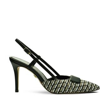VARIO Hakiki Deri Slingback Topuklu Ayakkabı 357 HASIR SİYAH (Straw Black)
