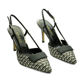 VARIO Hakiki Deri Slingback Topuklu Ayakkabı 357 HASIR SİYAH (Straw Black)