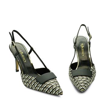 VARIO Hakiki Deri Slingback Topuklu Ayakkabı 357 HASIR SİYAH (Straw Black)