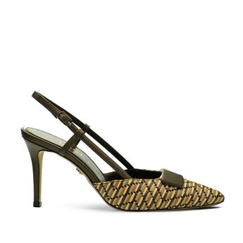 VARIO Hakiki Deri Slingback Topuklu Ayakkabı Z636 HASIR KAHVE 122 (Woven Coffee)