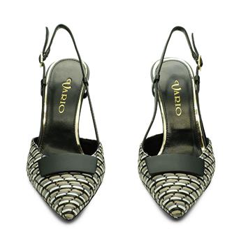 VARIO Hakiki Deri Slingback Topuklu Ayakkabı 357 HASIR SİYAH (Straw Black)