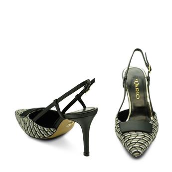 VARIO Hakiki Deri Slingback Topuklu Ayakkabı 357 HASIR SİYAH (Straw Black)