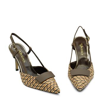 VARIO Hakiki Deri Slingback Topuklu Ayakkabı Z636 HASIR KAHVE 122 (Woven Coffee)