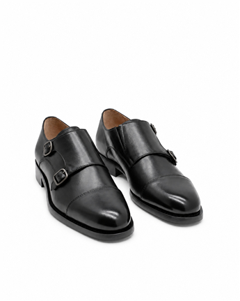 VARIO Hakiki Deri Çift Tokalı Erkek Ayakkabı 053 SIYAH (Black)