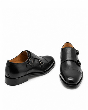 VARIO Hakiki Deri Çift Tokalı Erkek Ayakkabı 053 SIYAH (Black)