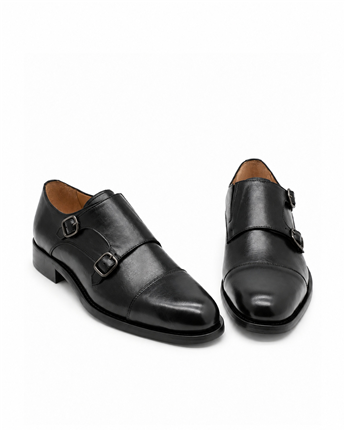VARIO Hakiki Deri Çift Tokalı Erkek Ayakkabı 053 SIYAH (Black)