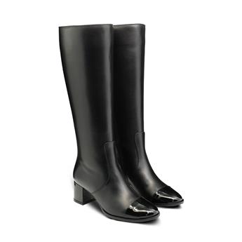 VARIO Hakiki Deri Yuvarlak Burun Fermuarlı Kadın Çizme Z617 RUGAN SIYAN LASTIK SIYAH C3895