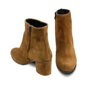 VARIO Hakiki Süet Kalın Topuklu Yuvarlak Burunlu Bot 837 CAMOSCIO CUOIO