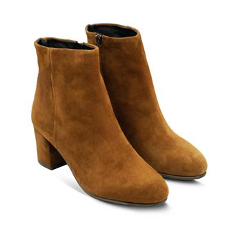 VARIO Hakiki Süet Kalın Topuklu Yuvarlak Burunlu Bot 837 CAMOSCIO CUOIO