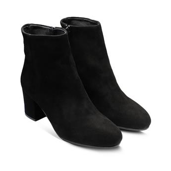 VARIO Hakiki Süet Kalın Topuklu Yuvarlak Burunlu Bot Z598 CAMOSCIO NERO (Siyah Süet)