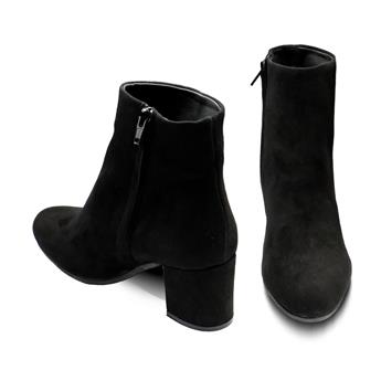 VARIO Hakiki Süet Kalın Topuklu Yuvarlak Burunlu Bot Z598 CAMOSCIO NERO (Siyah Süet)