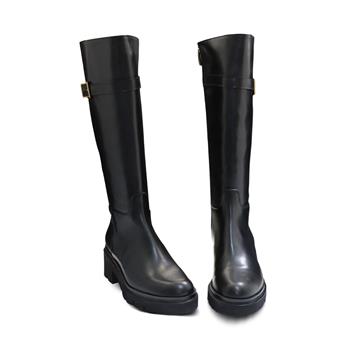 VARIO Hakiki Deri Fermuarlı Kaymaz Taban Diz Altı Kadın Çizme L10 NATURE NERO (Nature Black)