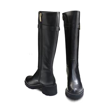 VARIO Hakiki Deri Fermuarlı Kaymaz Taban Diz Altı Kadın Çizme L10 NATURE NERO (Nature Black)