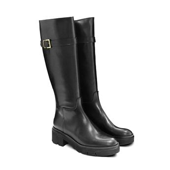 VARIO Hakiki Deri Fermuarlı Kaymaz Taban Diz Altı Kadın Çizme L10 NATURE NERO (Nature Black)