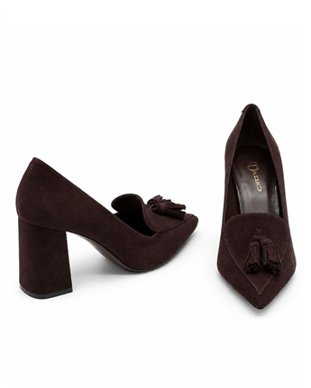 VARIO Hakiki Süet Kadın Topuklu Ayakkabı 381 KAHVE SÜET(Brown Suede)