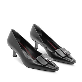 VARIO Hakiki Deri Tokalı Kısa Topuklu Kadın Ayakkabı 053 SIYAH (Black)