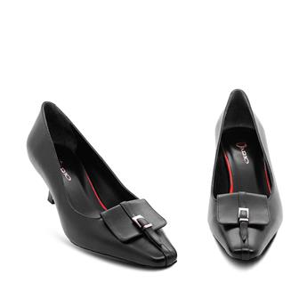 VARIO Hakiki Deri Tokalı Kısa Topuklu Kadın Ayakkabı 053 SIYAH (Black)